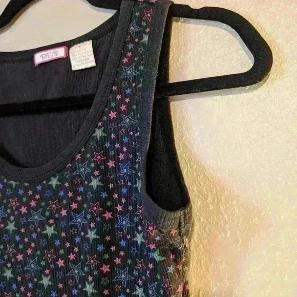Vintage 90s DEB tank size Large black base pink/green/blue stars - Picture 5 of 5